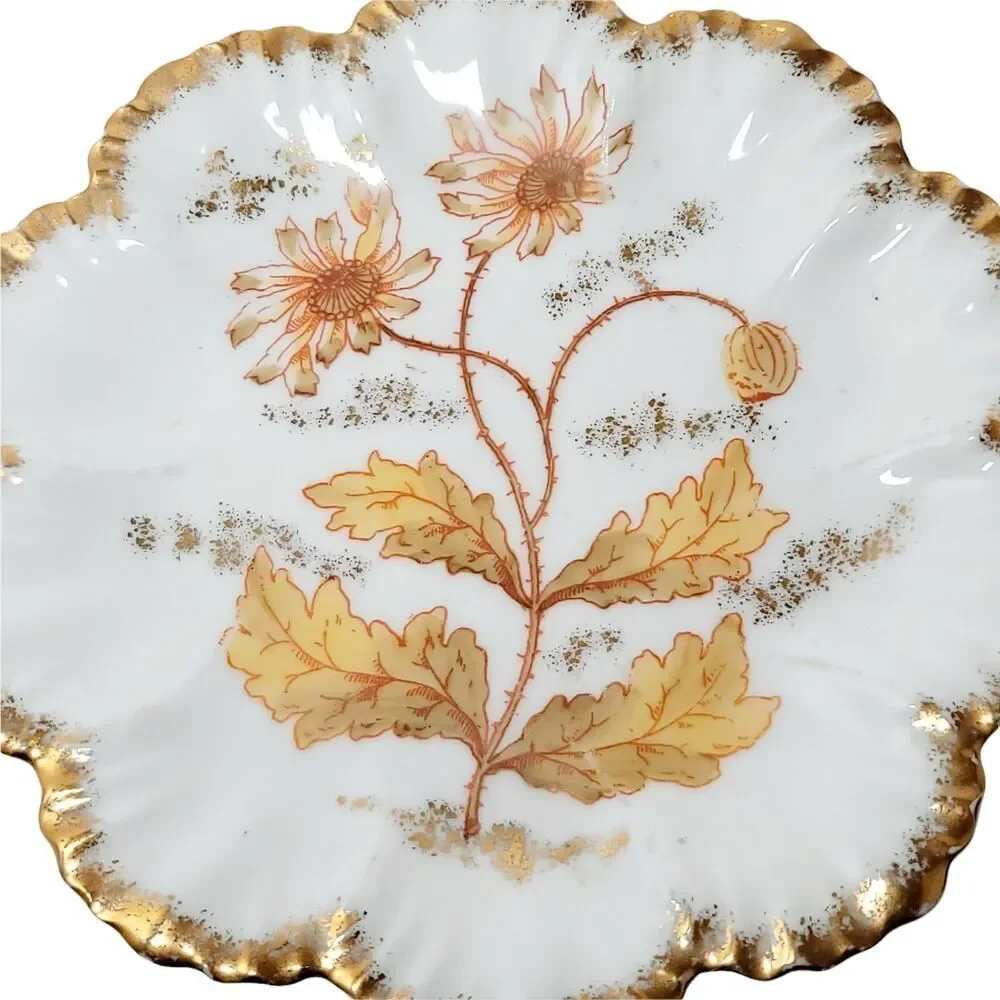 Vtg Marx & Gutherz Carlsbad Austria Fluted Edges HandPainted Floral Trinket Dish